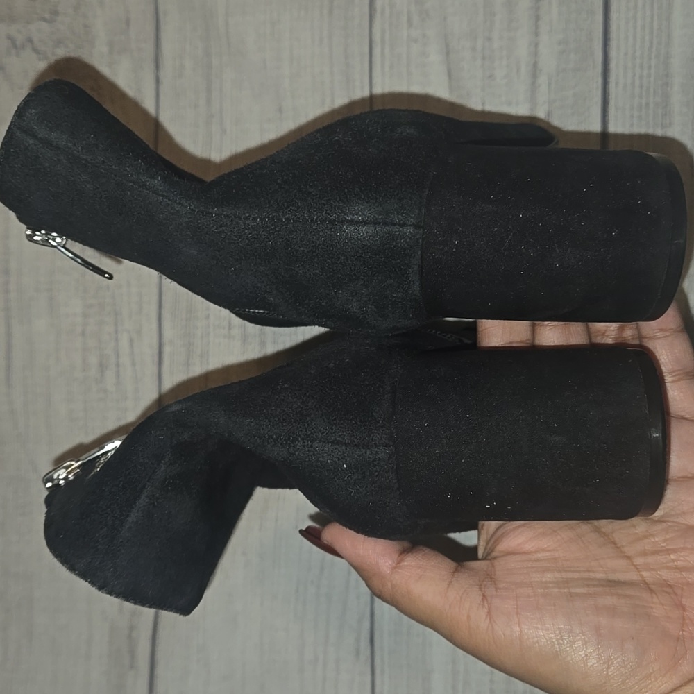 Marc Fisher Retire Pointed Toe Block Heel Suede Leather Booties Black Size 8 - Picture 5 of 8